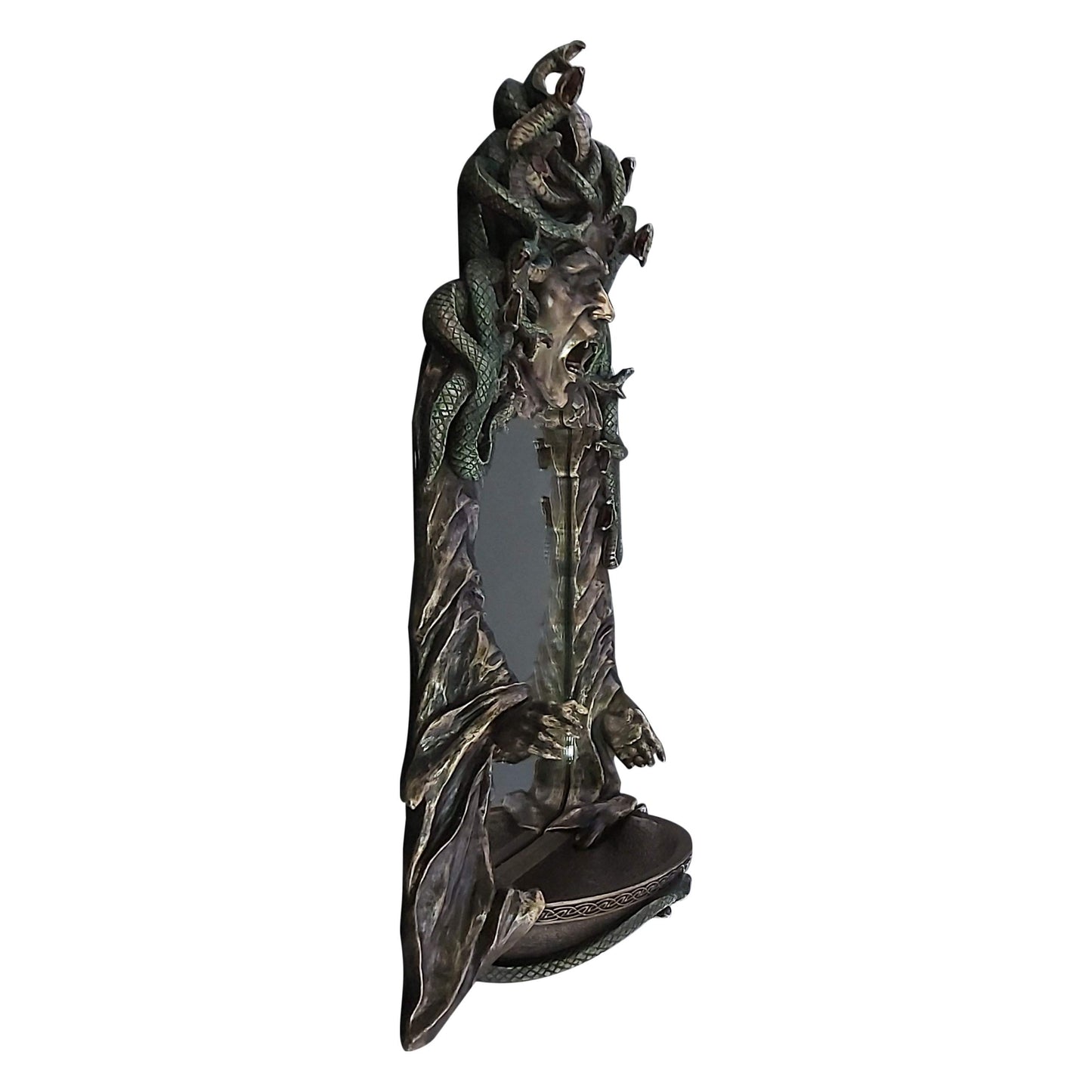 Medusa head with snakes gothic wall mirror decor statue sculpture bronze finish.