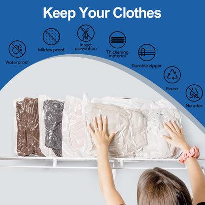 Vacbird Vacuum Bags for Clothes with Electric Air Pump, 6 Pack (60 x 40 cm) Reusable Vacuum Bags, Space Saver for Clothes, Pillows, Sweaters, Plush Toys, Travel Gadgets.