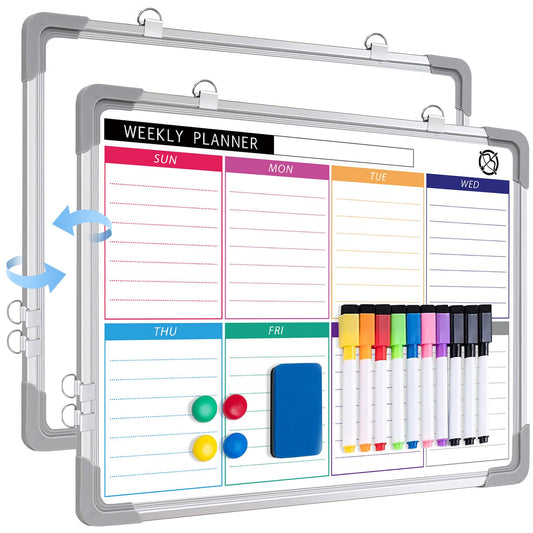 Whiteboard Weekly Planner Magnetic, Small 40x30cm Magnetic Whiteboard Calendar, Wall Hanging Double-sided Board for Planning, To Do List, Drawing, School, Home, Office