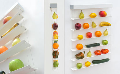 FRUITWALL - Hanging fruit rack I Fruit hanging basket I Fruit bowl design I Wall shelf for fruit & vegetables I Hanging shelf I Vegetable chandelier I Fruit storage wall I Kitchen wall shelf I 6 tiers - White
