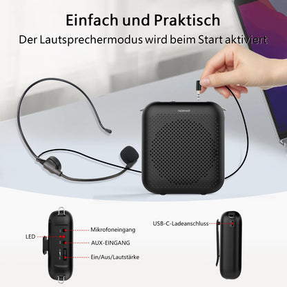 Norwii Language Amplifier, PA Amplifiers, Portable Mini Cable Microphone Headset for teachers in the classroom and outdoor lectures, teaching, tour guides, USB-C rechargeable.
