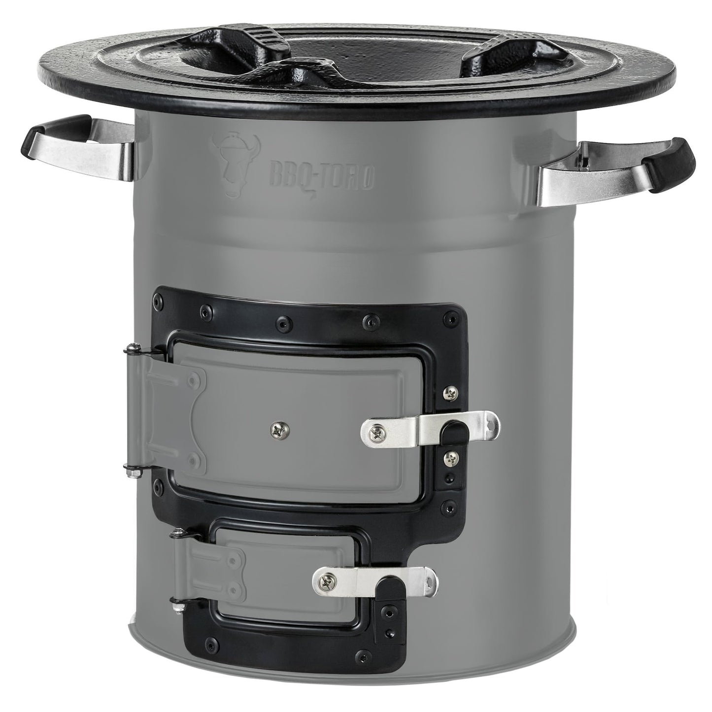 BBQ-Toro Rocket Stove ROCKET #2, Grey | Rocket Stove for Dutch Ovens, grill pans, and more | Rocket stove with firewood rack and air intakes | Fire pit for Dutch Ovens.