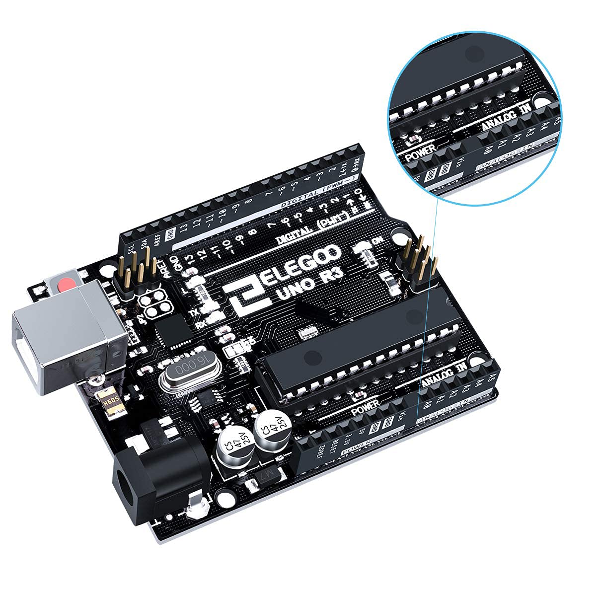 ELEGOO UNO R3 Microcontroller Board Mainboard with USB Cable Compatible with Arduino Development Environment.