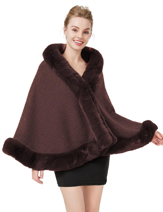 BEAUTELICATE Women's Faux Fur Shawl Bridal Jacket Bolero Winter Wedding Wrap Coat for Wedding Evening Dress 20s Costume (Brown, One Size)