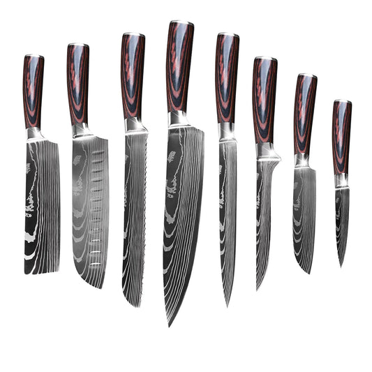 Gustrug Kitchen Knife Set 8-piece knife set made of high-quality stainless steel, ultra sharp knife set with ergonomic handle, gift box, perfect for home and restaurant cooking.