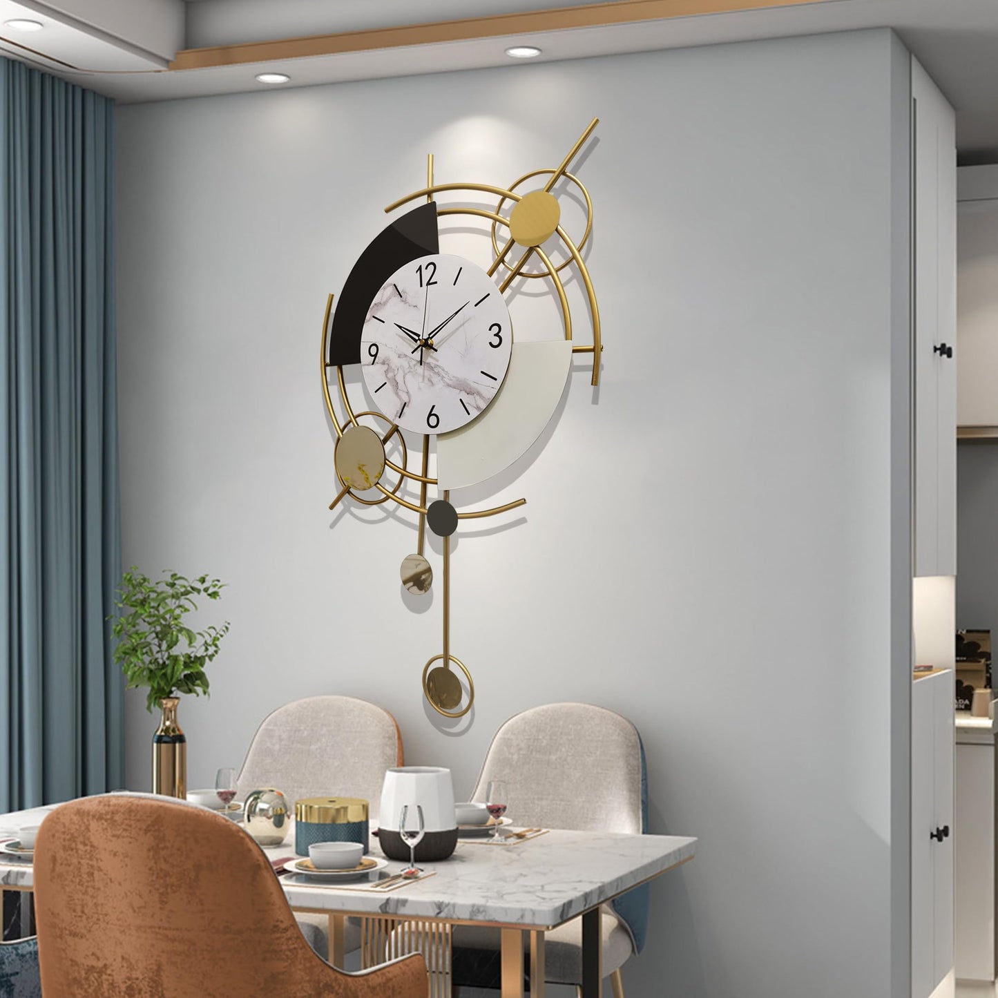 GERHWASH Large Wall Clock 70x42cm Silent - Modern design with Roman numerals, Black-Gold - Premium decoration for living room, bedroom & dining room wall clock