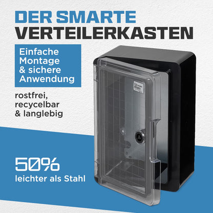 BOXEXPERT® Outdoor distribution box waterproof [ABS plastic IP65 enclosure with viewing window] black (Fleet series) 500x400x180mm | Outdoor control cabinet | Wall-mounted cabinet | Industrial enclosure | Empty enclosure