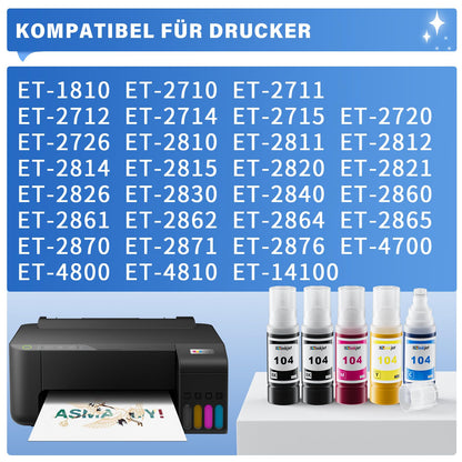 Osinkjet Ink 104 4-Colour Multipack, Printer Cartridges 104 Set Compatible for Epson Ecotank ET-2870 ET-4800 ET-2810 ET-2820 ET-2875 ET-2861 ET-2811 ET-2720 ET-2826 ET-2864 (Black, C, M, Yellow)