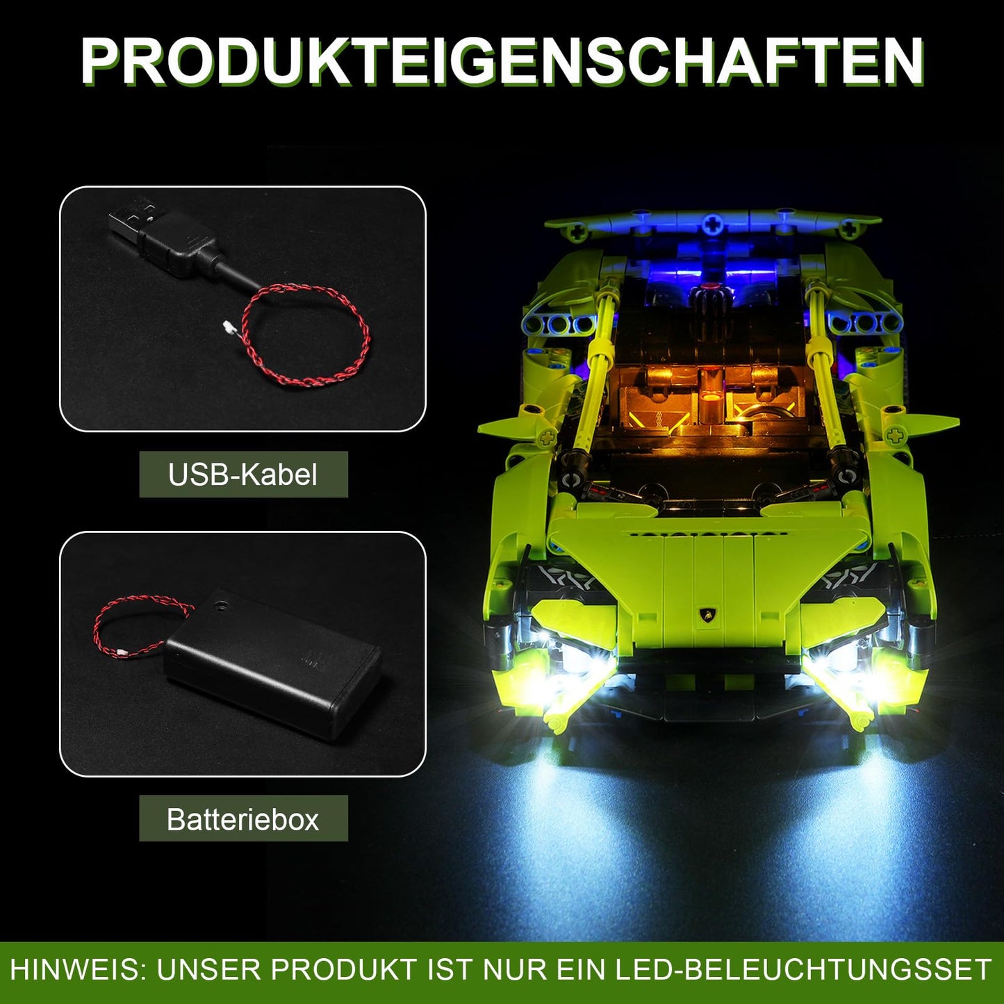 Cooldac LED Light Kit Compatible with Lego 42161 Lamborghini Huracán Technic, Creative Decorative Lights Set Compatible with Lego Technic 42161 Lamborghini Huracan Building Blocks Model.