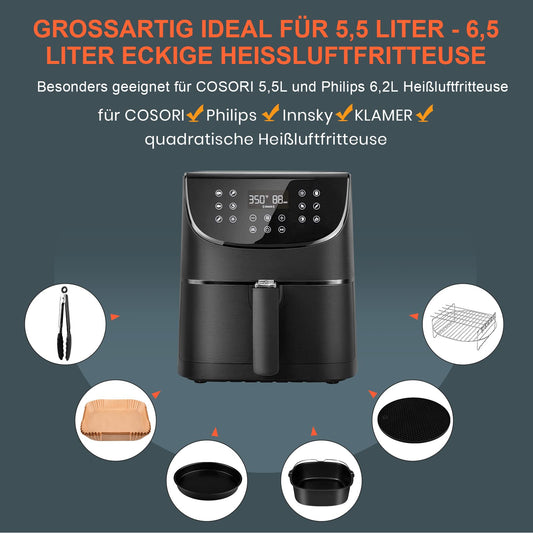 Airfryer XXL accessories hot air fryer accessories XL 5.5L square, hot air fryer accessories with parchment paper for COSORI Philips Innsky KLAMER 5.5L 6.2L air fryer.