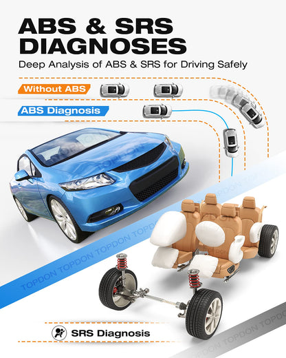 TOPDON OBD2 diagnostic tool with oil reset, BMS, SAS, car diagnostic tool for all vehicles for ABS and SRS system diagnosis, active test, lifetime free updates. Runs on batteries, black.