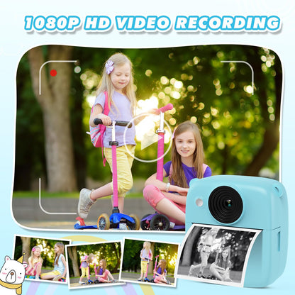 CalineGam Kids Camera Instant Camera, 48MP Instant Camera for Kids with 32GB card & printing paper, 1080P Digital Camera for Kids, Gifts for Boys and Girls 3-12 years old (Blue)