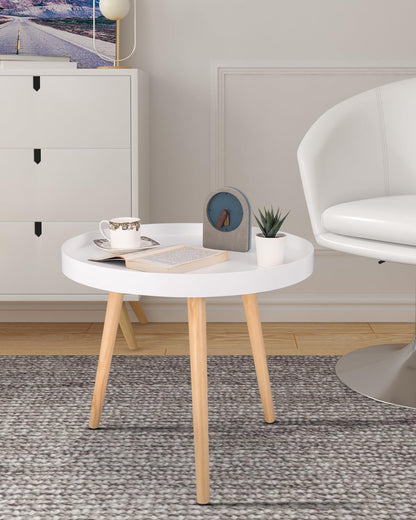 WOLTU small round side table coffee table flower stand bedside table solid wood Scandinavian design white 50 x 44cm (ø x H) TS143ws