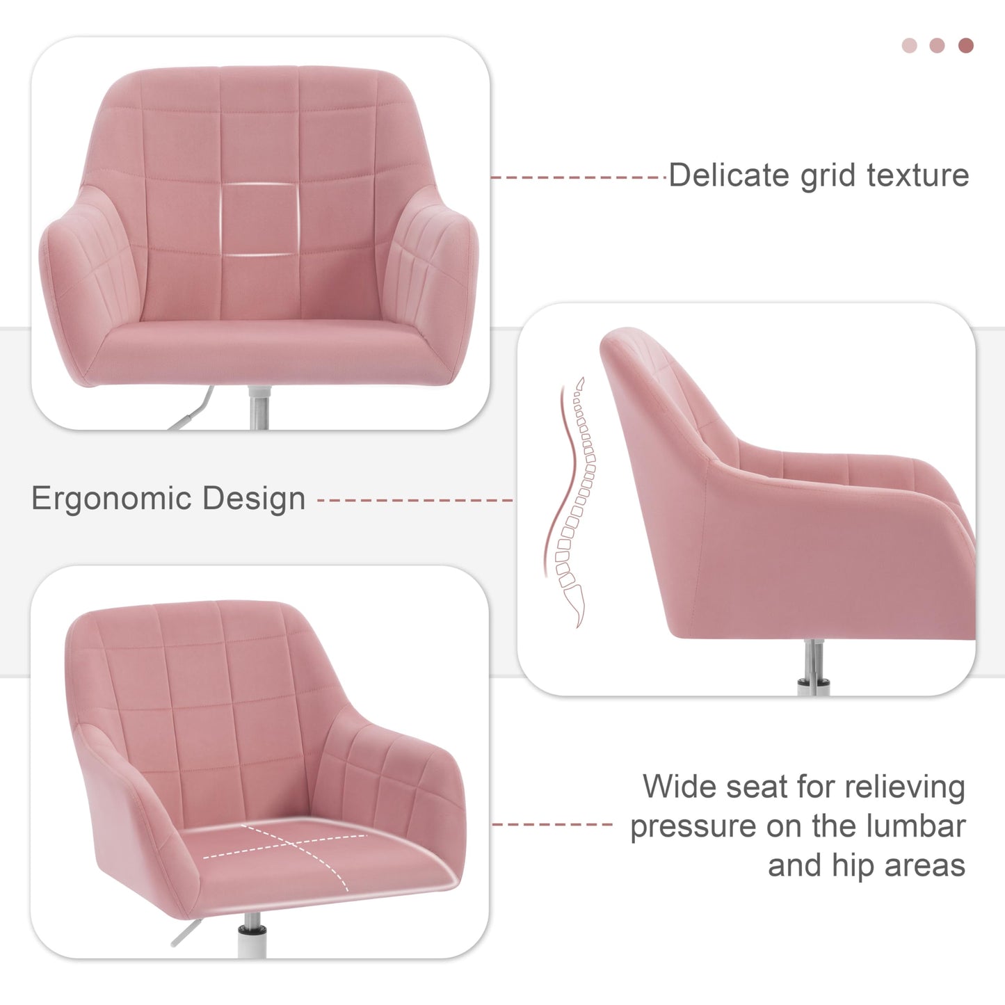 WOLTU Vanity Chair, Swivel Desk Chair, Rolling Office Chair, Ergonomic Task Chair, Height Adjustable Seat for Home Office, Bedroom, Office, Velvet, Pink