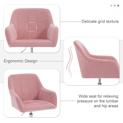 WOLTU Vanity Chair, Swivel Desk Chair, Rolling Office Chair, Ergonomic Task Chair, Height Adjustable Seat for Home Office, Bedroom, Office, Velvet, Pink