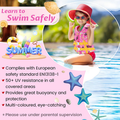 Swim vest for kids, neoprene vest perfect for toddlers. Ideal swim aid for bathing suit assistance in swim training. Adjustable safety straps for girls and boys - Pink, L (7-9 years)