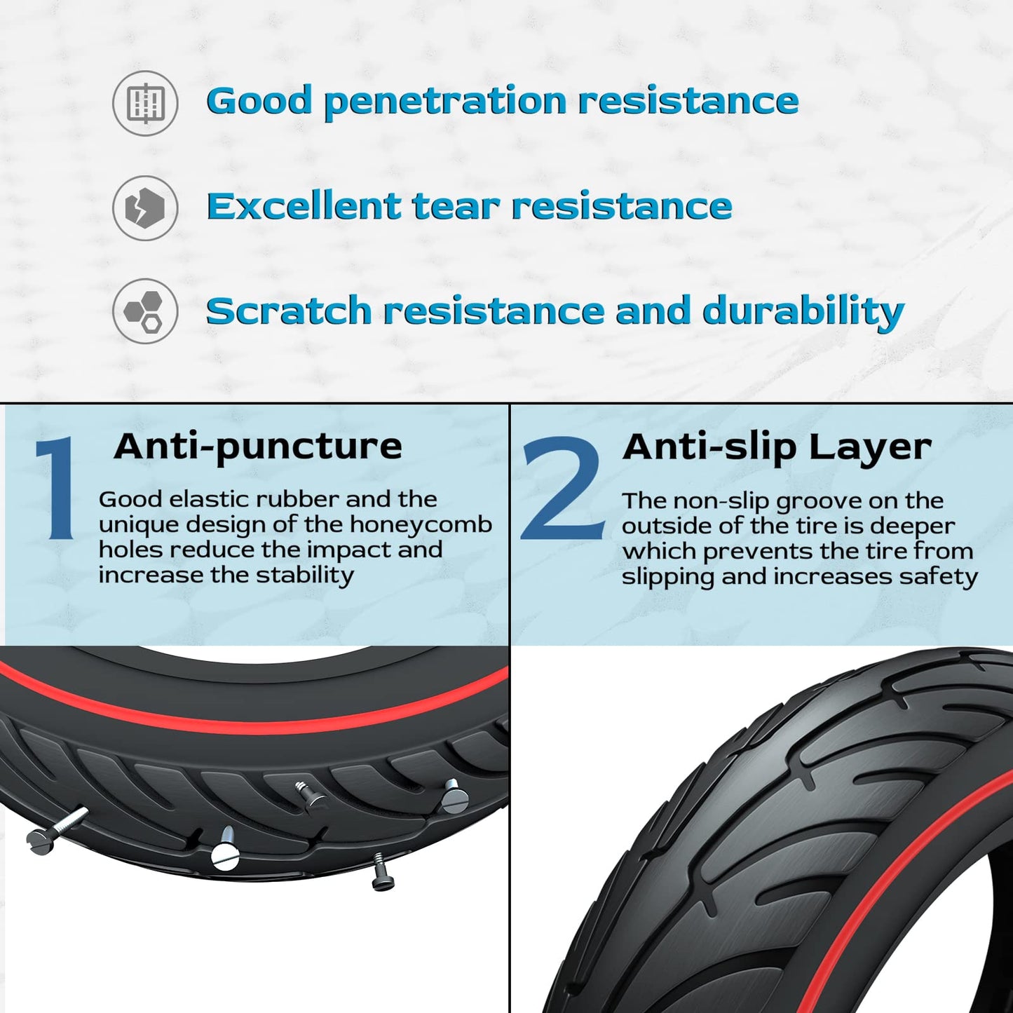 OUXI Xiaomi M365 8.5" Solid Replacement Wheels for Xiaomi Mijia M365/M365 Pro Electric Scooter, Solid Rubber Tire, High Elasticity, New Red Circle, Colorful Style.