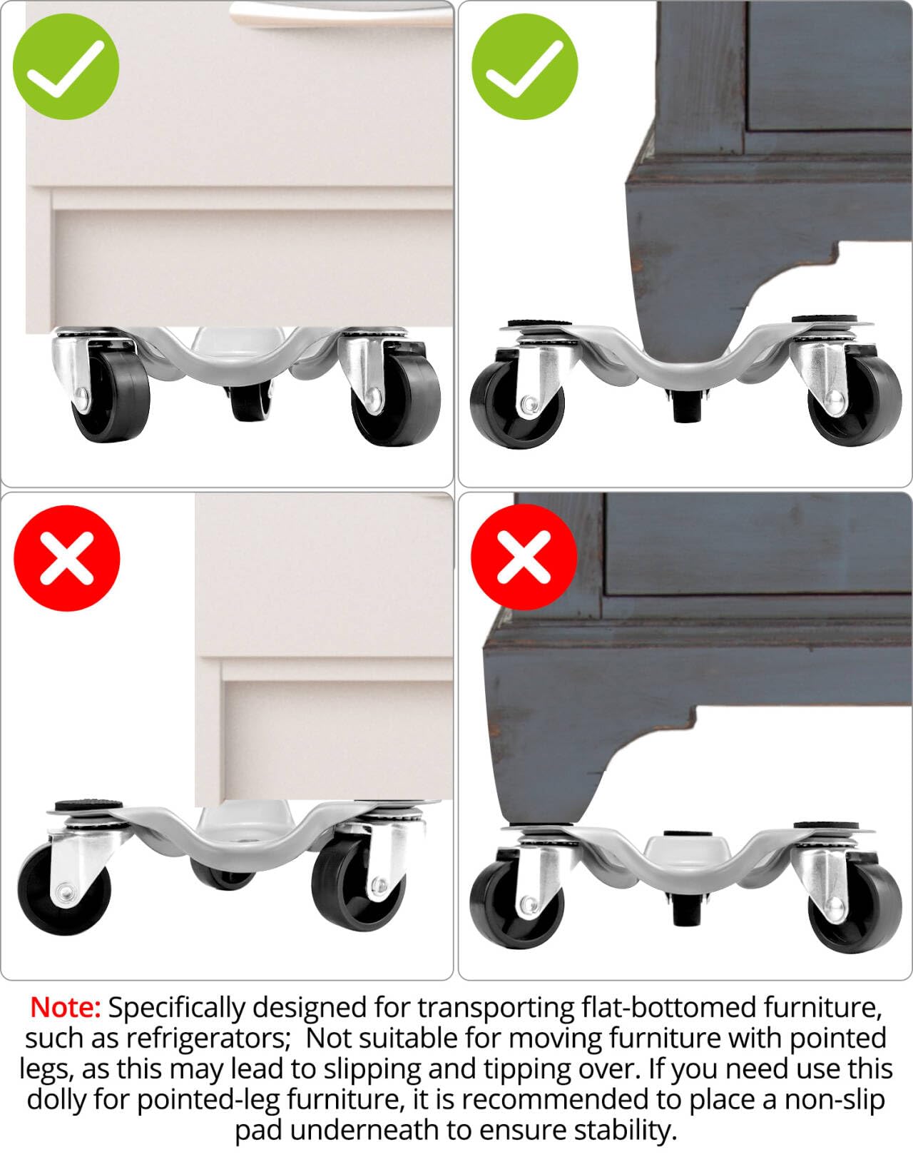 QWORK® 4 Pack 152mm Furniture Rollers, Transport Roller, 180kg Capacity, 3 Swivel Casters Moving Dolly, durable and easy to use.