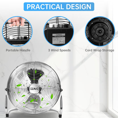 OZAVO pedestal fan, wind machine ⌀45 cm with 3 speeds, floor fan power, table fan metal, air cooler, adjustable tilt angle, 80 W.