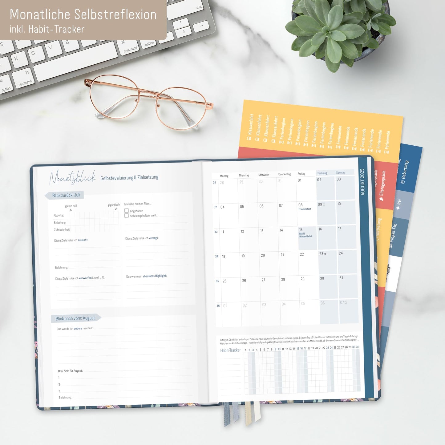 Häfft® Teacher Planner 2025/2026 A5 + "Flying Flowers" Hardcover Teacher Calendar/School Year Planner with 236 pages, stickers, and more - sustainable & environmentally friendly.