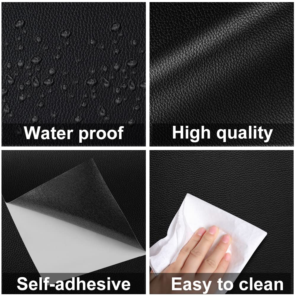 GELAISI Artificial Leather Self Adhesive 60*200cm Black Leather Patch Kit Self-Adhesive Leather Patches, Leather-Look Film Decorative Film Furniture Film Wallpaper Leather Repair Upholstery for Cabinet Leather Bag Car Seat Sofa