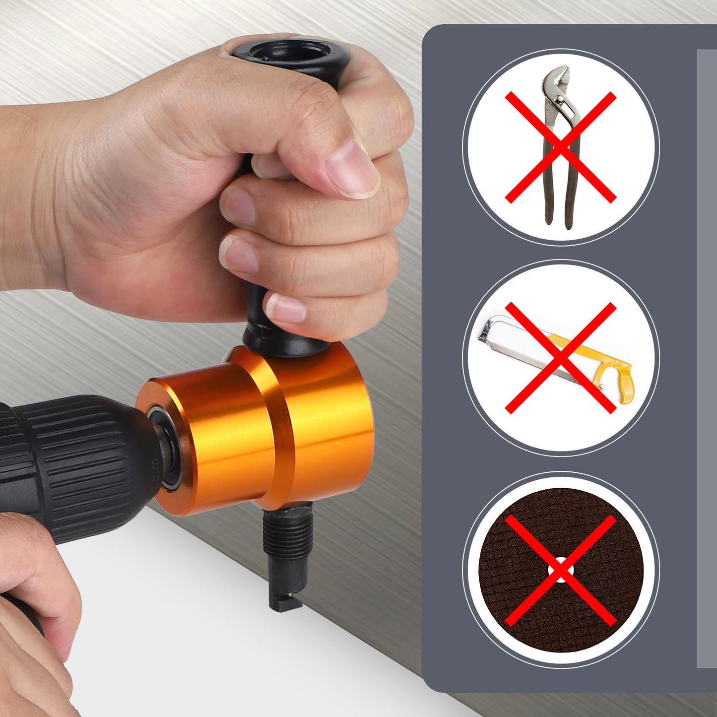 CPROSP Double Head Sheet Metal Nibbler, Metal Cutter for Cordless Drill, Metal Snip Adjustable, Nibbler Cutting Tool with Round Cut Attachment, Gold