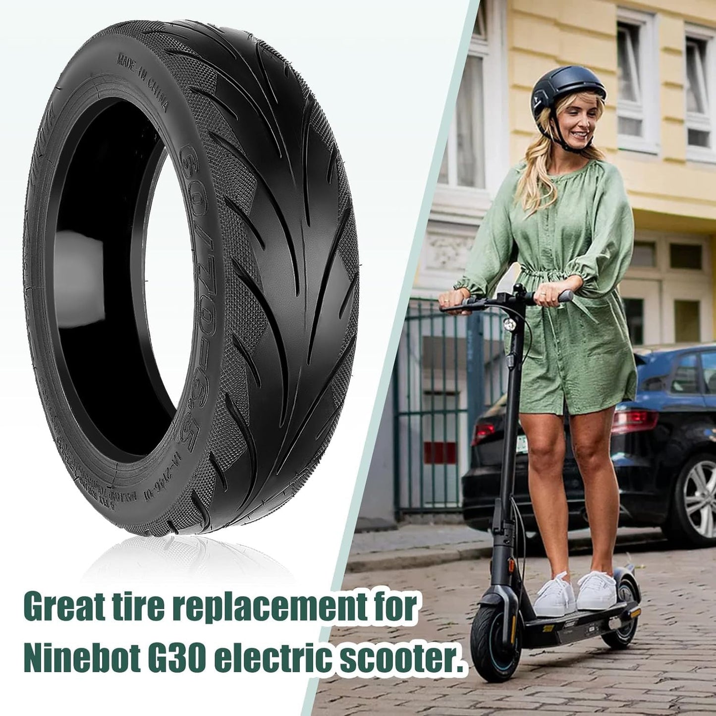 Prodroam 10-inch tire tubeless 60/70-6.5 for Segway Ninebot Max G30 G30D 2 G30E 2 G30P G30LP electric scooter replacement tire front rear with valve (self-repairing tire-1 PC)