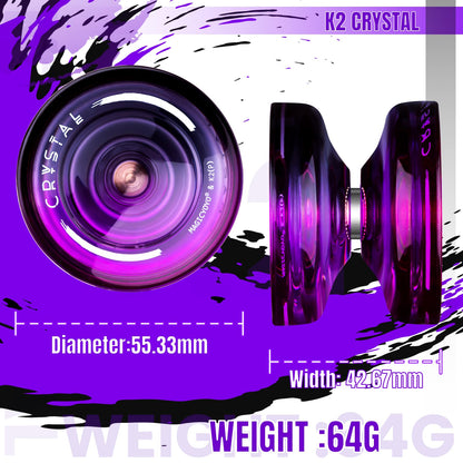 MAGICYOYO Crystal Yoyo K2, professional yo-yo for responsive and unresponsive play, with ball bearing and axle for tricks. Great for kids and beginners, comes with 12 strings, case, and accessories (Black Purple).