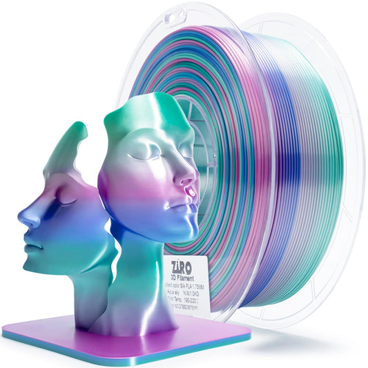 ZIRO Silk Multicolor 3D Printer Filament, Silk Rainbow PLA Filament 1.75mm, Fast Gradient PLA 1kg for Most 3D Printers, Dimensional Accuracy +/-0.03mm, Aqua Sky