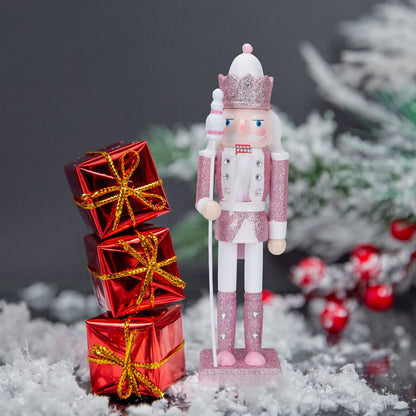 Veemoon Pink Christmas Nutcracker with Cane 30.5 cm Handcrafted wooden nutcracker for home party tabletop shelves Christmas figure decoration