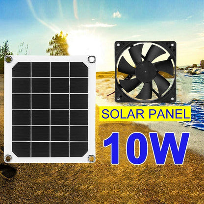 EVTSCAN solar-powered roof ventilation system, powerful fan and 10W solar panel set for greenhouse, pet dog chicken house, attic, gable, and storage cooling ventilation.