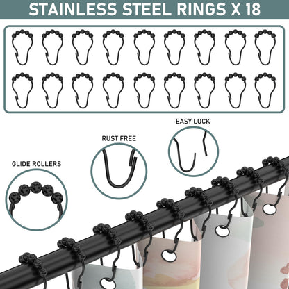 Shower curtain rod L shape adjustable 70-100 × 110-170 cm, with 18 stainless steel rings, corner shower rod made of SUS 304 stainless steel, drill installation, suitable for bathtub & bathroom, Black