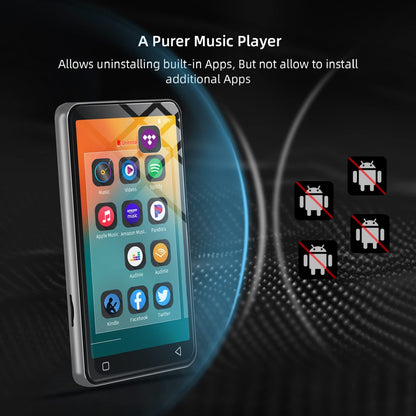 MP3 player with Bluetooth and Wi-Fi, 4" MP4-MP3 player with full touchscreen and Spotify, Android streaming music player with Pandora, portable HiFi sound, digital audio player with speaker white.