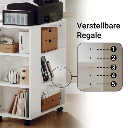 SoBuy Printer Cabinet with Wheels - Stable printer table, roll container, desk base cabinet, printer cabinet, side table with wheels for office & home office White 60x75x35cm FBT68-W