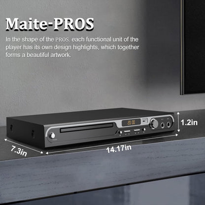 Maite 1080P HD DVD Player for TV - Region Free with dual microphone inputs, USB & HDMI/AV output, metal buttons, and Dolby sound