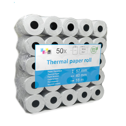 50 EC-Cash thermal rolls 57 x 40 x 12 for EC devices with thermal printers, thermal paper EC-Cash receipt roll, Bisphenol-A free Ø40 mm