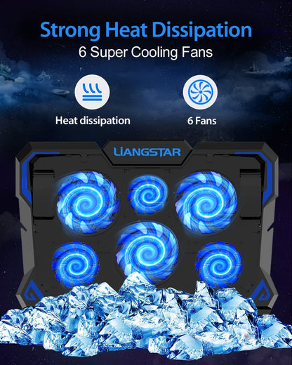 LIANGSTAR Laptop Cooler | Laptop Cooling Pads for 12-17 inch Notebook | 6 Fans with LEDs | 2200 RPM | Quiet Cooling | 2 USB Ports | 3 Height Adjustments | Cooling Pad Cooler Stand