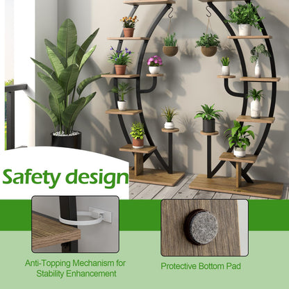 COMFOTTEU 5-tier Plant Stand, Metal Plant Pot, Plant Stand with Tilt Protection, Plant Holder with 7 Tiers & 1 Hook, Display Stand for Patio Garden Balcony, Black (2 Pieces)