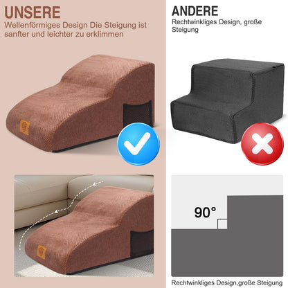 MASTERTOP Dog Stairs 2 Steps - Wide Dog Ramp Cat Stairs, High Density Foam Pet Stairs for Small Dog Teddy-Brown