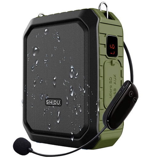 SHIDU Wireless Voice Amplifier Bluetooth Speaker 18W Waterproof Portable PA System with UHF Wireless Microphone Headset Rechargeable Voice Mic for Outdoor Classroom.