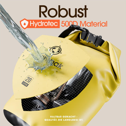 Earth Pak - Waterproof dry bag with shoulder strap and waterproof phone case - Ideal rolltop bag for kayaking, hiking, camping, fishing, boating, and rafting (Yellow, 55L)
