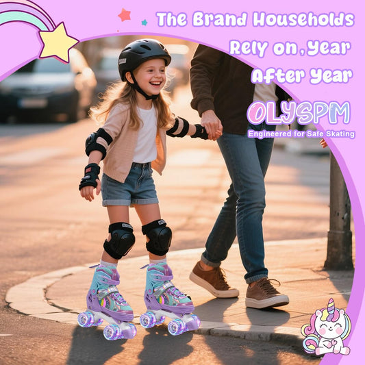 OLYSPM roller skates for kids, adjustable roller skates for women, LED roller skates with 4 sizes adjustable, roller skates with storage bag for girls, boys, and beginners (purple)