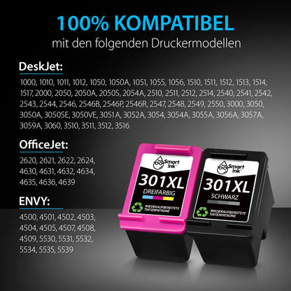 Smart Ink Remanufactured Printer Cartridges as a replacement for HP 301XL 301 XL (2 multipack black & colored) for DeskJet 1000 1050 2050 2050A 2050 1510 3055a HP Envy 4500 4504 5530 Officejet 2620 2622