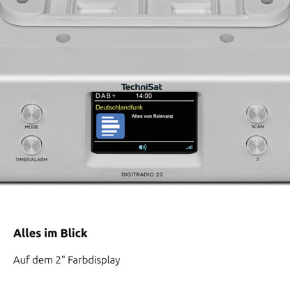 TechniSat DIGITRADIO 22 - Kitchen radio with motion sensor (under-cabinet radio incl. mounting plate, DAB+, FM, 2" color display, LED light, preset memory, alarm clock, 2 watts) Silver