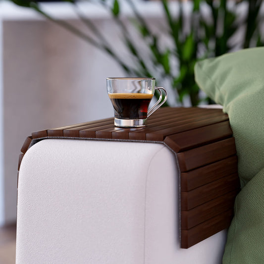 Green'n'Modern sofa tray holder - Bamboo wood drink holder armrest | Couch tray flexible as sofa butler | Shelf | Armrest tray (Brown)