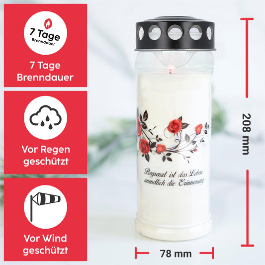 6er set HOFER GRAVE CANDLES 7 days burning time - The Original [Black Sorrow] Mourning Candles with Lid | Grave Light, Cemetery Candle with Design and Quote | Candles for Grave Decoration and Memorial