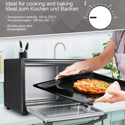 Jago® Mini Oven - with convection, rotisserie, interior light, Electric, 48L, 6 cooking modes, 2000W, Timer, 100-230 °, double glazing, Black - Mini Oven, Mini Electric Oven, Oven, Grill-Oven