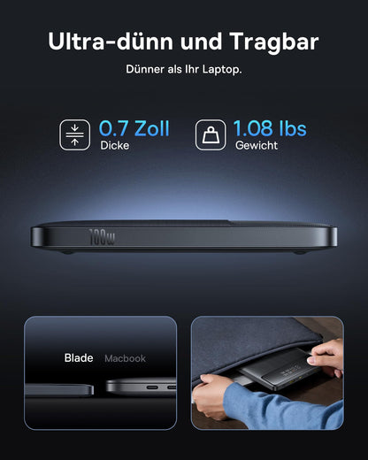 Baseus Powerbank 20000mAh 100W PD Slim External Battery QC 4.0 Fast Charger, Blade H1 for Laptops, MacBook, iPad, iPhone 16 15 pro max, Switch, Steam Deck, Samsung Galaxy, AirPods, 2024 Upgraded