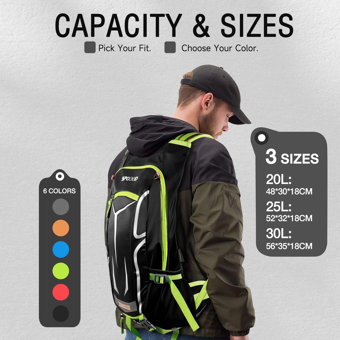 SPGOOD Cycling Backpack 20L/25L/30L (9 colors) - Waterproof Ultralight - for Women & Men Multifunctional - with Rain Cover/Helmet Cover Backpacks MTB Mountain Bike (Gray Black, 20L)