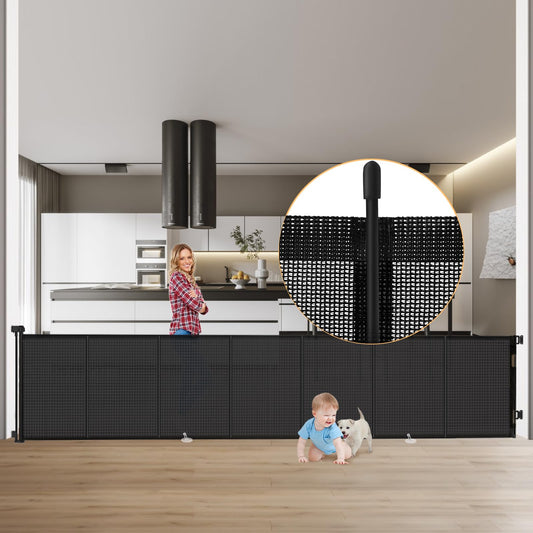 Retractable stair gate 300cm, extendable door gate reinforced 89cm high, extra wide baby safety gate, stair guard dog door gate stair guard gate stairs.